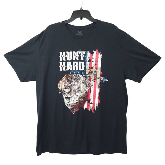 Hunt Hard Graphic T Shirt Mens Size 2XL Retriever Mallard Ducks Flag Tee Black - Picture 1 of 15